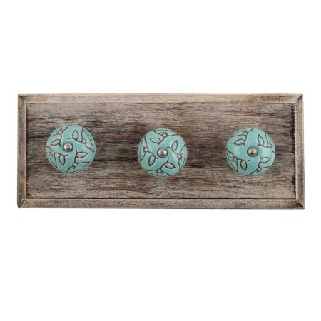 Calla Lily Brown Etched Ceramic Wooden Hooks